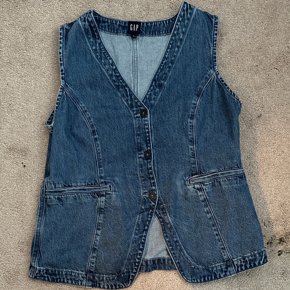 GAP Blue Denim Button-Up Vest